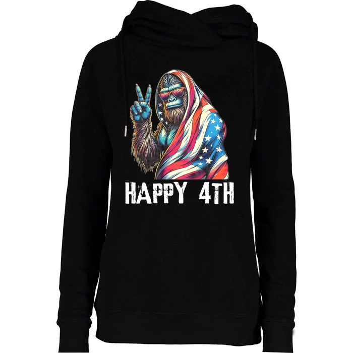 Bigfoot 4th Of July Happy 4th Patriotic Usa Womens Funnel Neck Pullover Hood