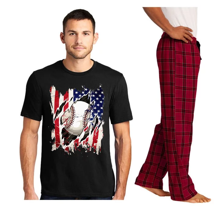 Baseball 4th Of July Patriotic Usa American Flag Pajama Set