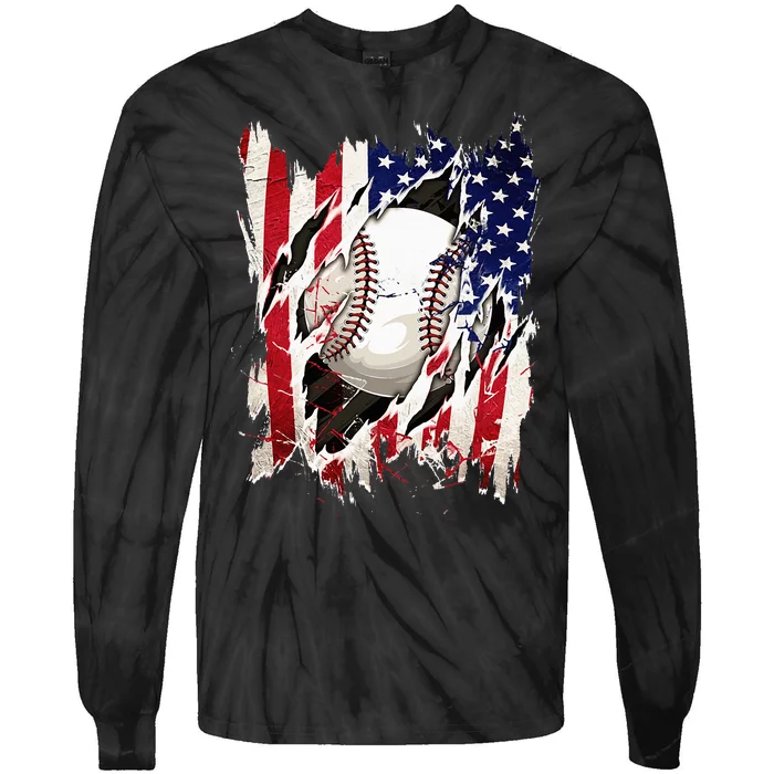 Baseball 4th Of July Patriotic Usa American Flag Tie-Dye Long Sleeve Shirt