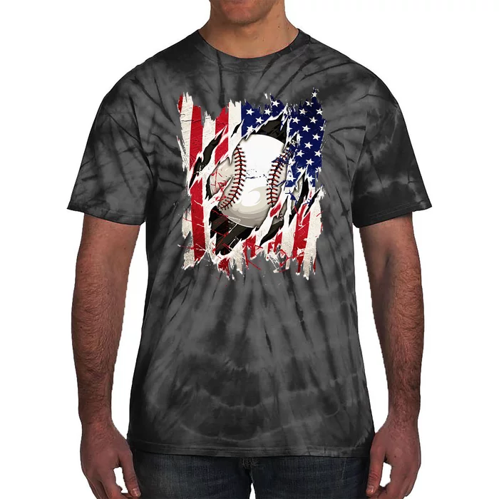 Baseball 4th Of July Patriotic Usa American Flag Tie-Dye T-Shirt