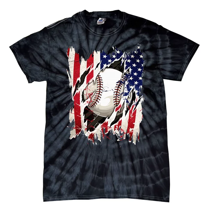 Baseball 4th Of July Patriotic Usa American Flag Tie-Dye T-Shirt