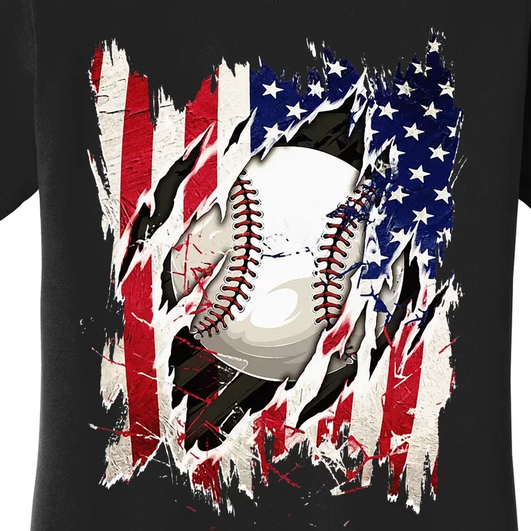 Baseball 4th Of July Patriotic Usa American Flag Women's T-Shirt