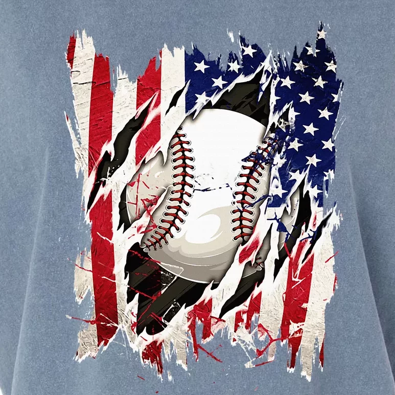 Baseball 4th Of July Patriotic Usa American Flag Garment-Dyed Women's Muscle Tee