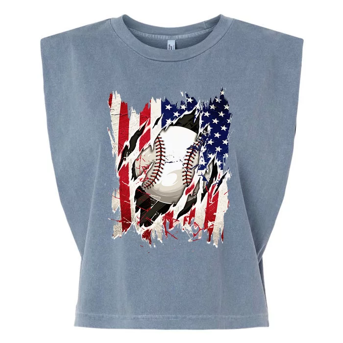 Baseball 4th Of July Patriotic Usa American Flag Garment-Dyed Women's Muscle Tee