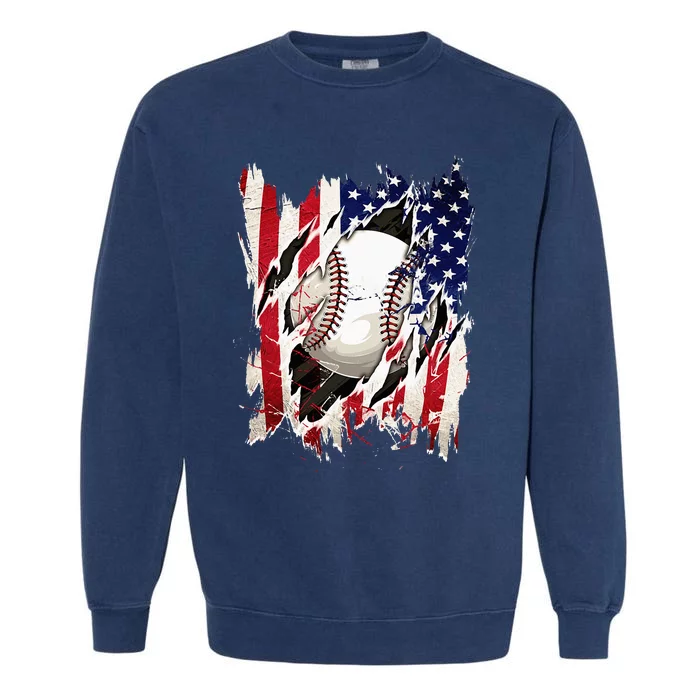 Baseball 4th Of July Patriotic Usa American Flag Garment-Dyed Sweatshirt