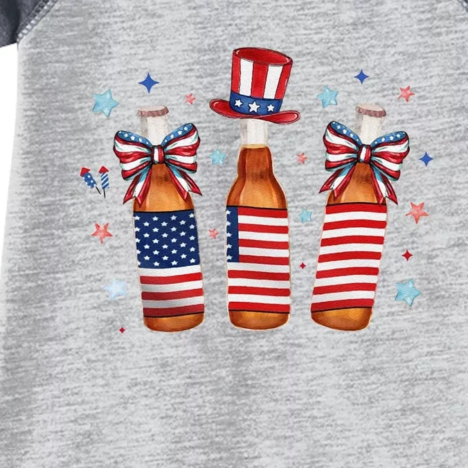 Bottle 4th Of JulyPatriotic American Flag Infant Baby Jersey Bodysuit