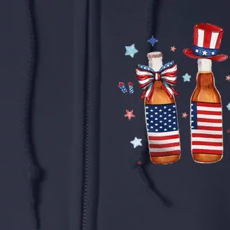 Bottle 4th Of JulyPatriotic American Flag Full Zip Hoodie