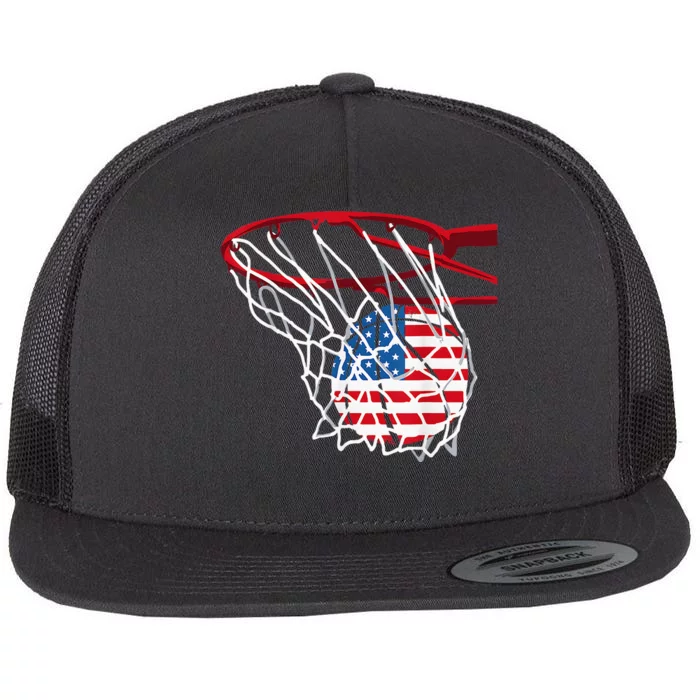 Basketball 4th Of July American Flag Patriotic USA Flat Bill Trucker Hat