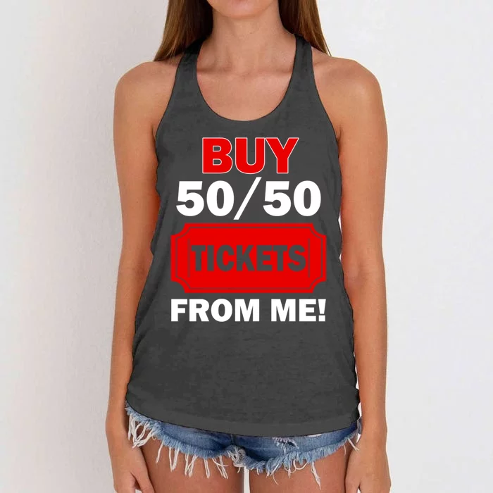 Buy 50 50 Tickets From Me Raffle Volunteer Fair Women's Knotted Racerback Tank