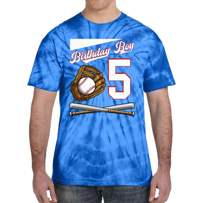 Birthday 5 Party Cake Baseball Field Bat Catcher Homerun Tie-Dye T-Shirt