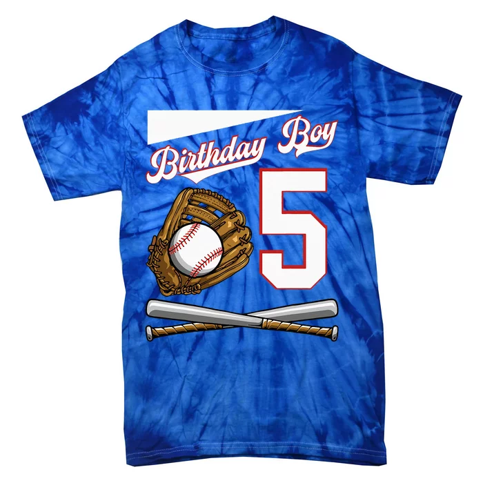 Birthday 5 Party Cake Baseball Field Bat Catcher Homerun Tie-Dye T-Shirt