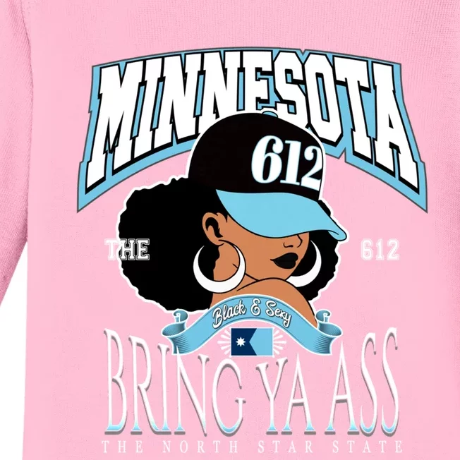 Bold 612 Afro Queen Design Minnesota Bring Ya Ass Funny Gift Baby Long Sleeve Bodysuit