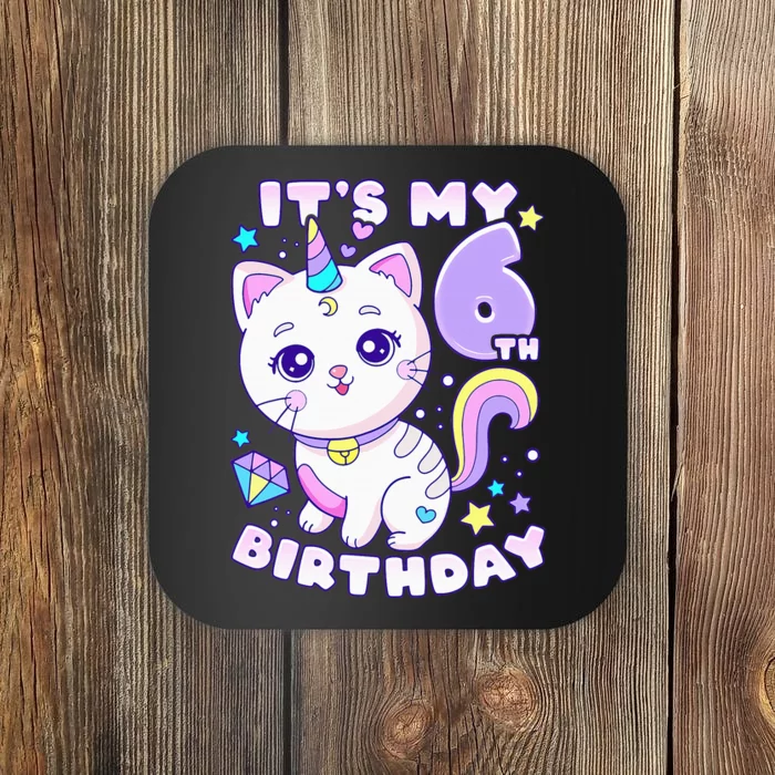 Birthday 6 years old cat unicorn 6th birthday Coaster