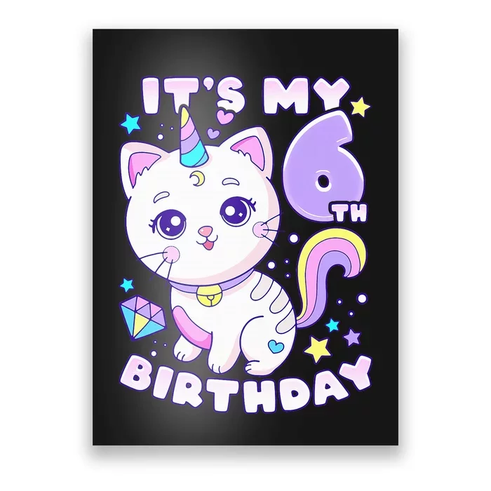 Birthday 6 years old cat unicorn 6th birthday Poster