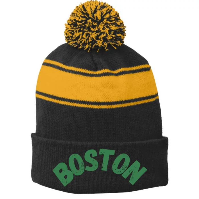 Boston Stripe Pom Pom Beanie