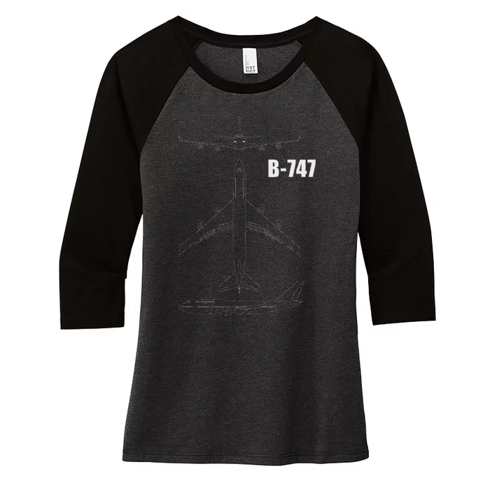 B 747 Aircraft Blueprint Women's Tri-Blend 3/4-Sleeve Raglan Shirt