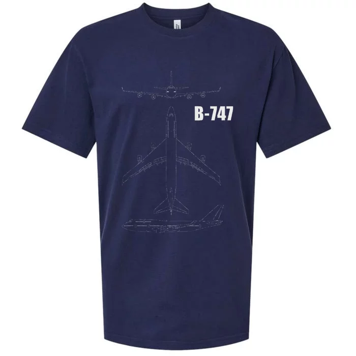 B 747 Aircraft Blueprint Sueded Cloud Jersey T-Shirt