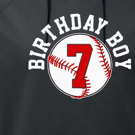 Baseball 7th Birthday Party 7 Years Old Gift Performance Fleece Hoodie