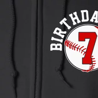 Baseball 7th Birthday Party 7 Years Old Gift Full Zip Hoodie