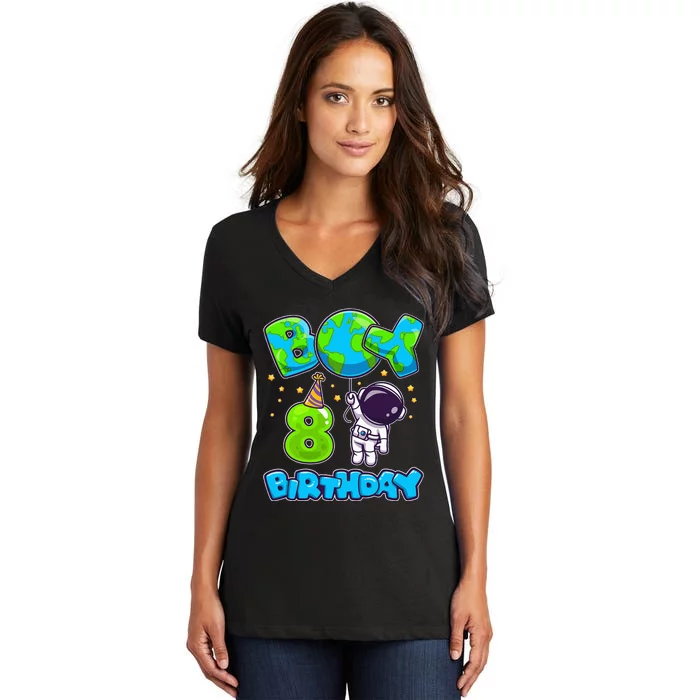 Boy 8th Birthday Birthday Astronaut Boy 8 Years Old Women's V-Neck T-Shirt