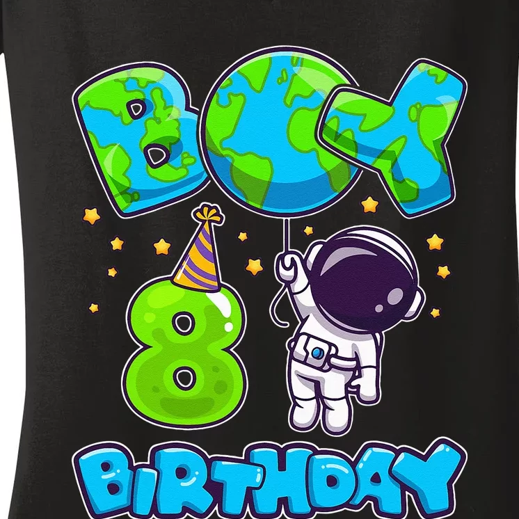 Boy 8th Birthday Birthday Astronaut Boy 8 Years Old Women's V-Neck T-Shirt