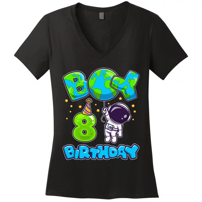 Boy 8th Birthday Birthday Astronaut Boy 8 Years Old Women's V-Neck T-Shirt