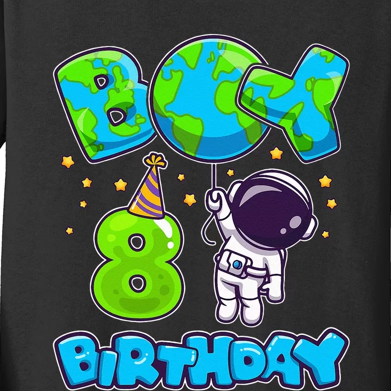 Boy 8th Birthday Birthday Astronaut Boy 8 Years Old Kids Long Sleeve Shirt