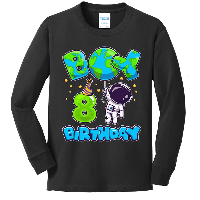 Boy 8th Birthday Birthday Astronaut Boy 8 Years Old Kids Long Sleeve Shirt