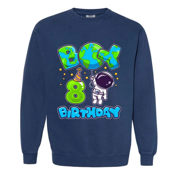 Boy 8th Birthday Birthday Astronaut Boy 8 Years Old Garment-Dyed Sweatshirt