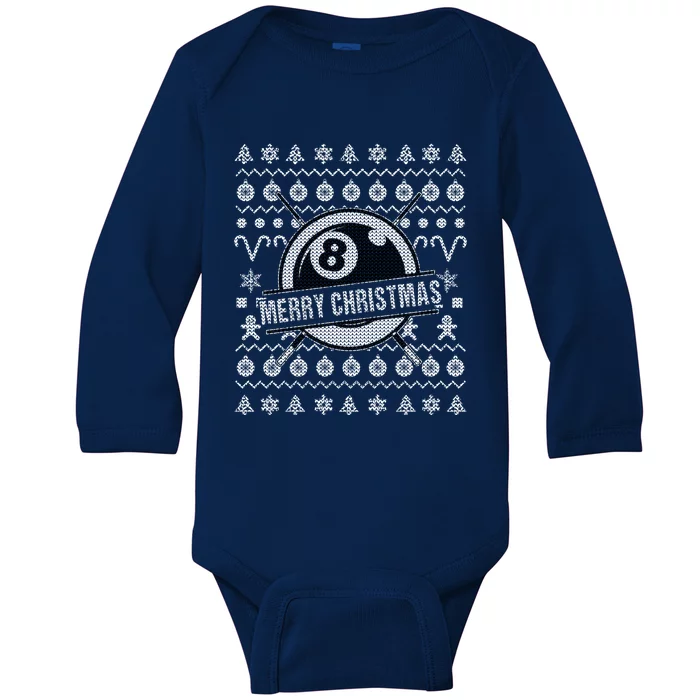 Billiards 8 Ball Ugly Christmas Gift Baby Long Sleeve Bodysuit