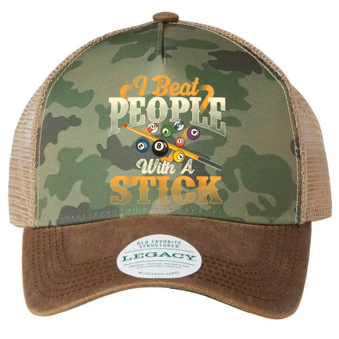 Billiards 8 Ball Pool Player I Beat People With A Stick Gift Legacy Tie Dye Trucker Hat