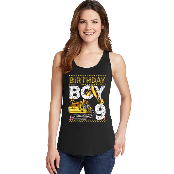 Birthday 9 Construction 9th Birthday Excavator Birthday Ladies Essential Tank