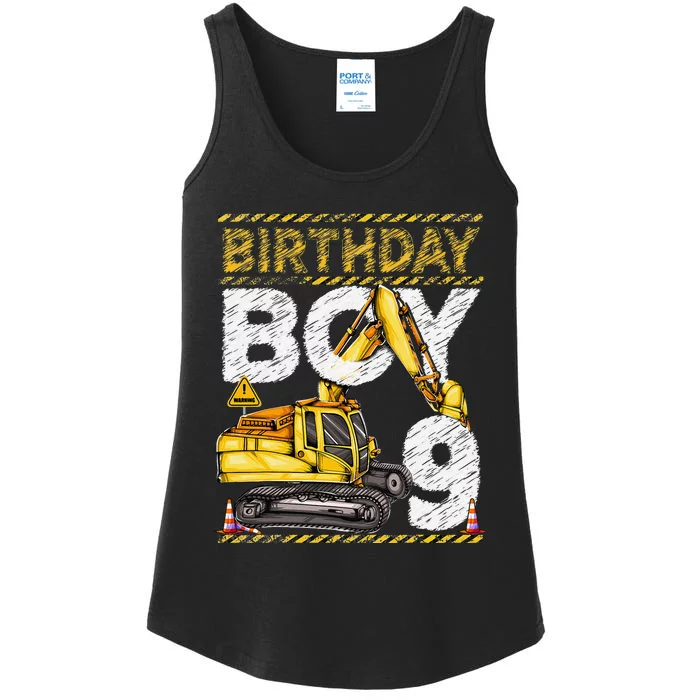 Birthday 9 Construction 9th Birthday Excavator Birthday Ladies Essential Tank