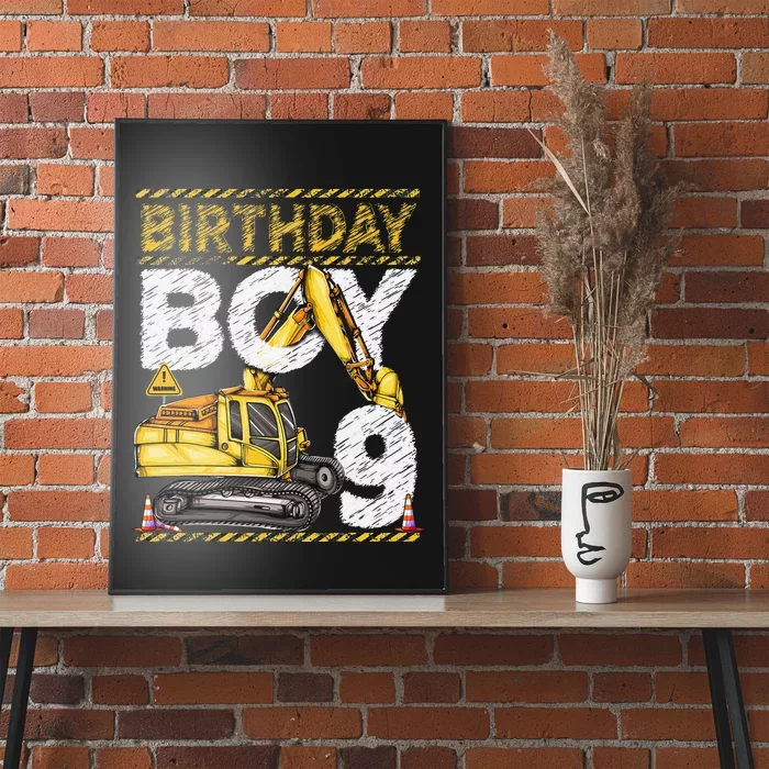 Birthday 9 Construction 9th Birthday Excavator Birthday Poster