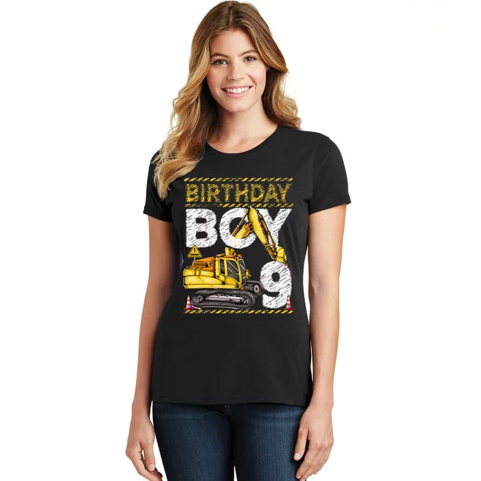 Birthday 9 Construction 9th Birthday Excavator Birthday Women's T-Shirt