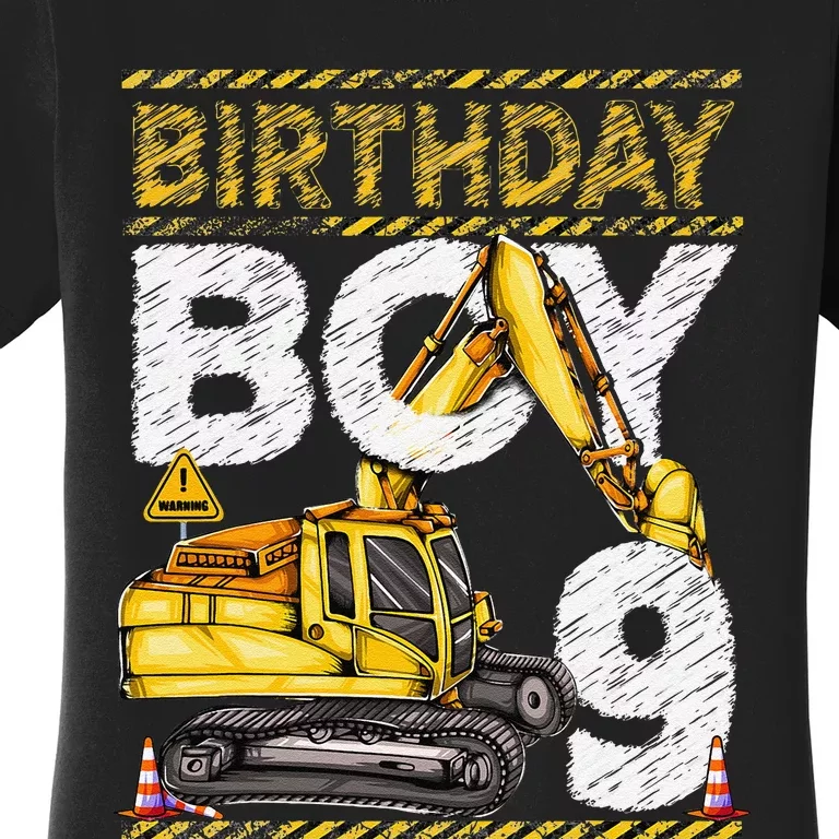 Birthday 9 Construction 9th Birthday Excavator Birthday Women's T-Shirt