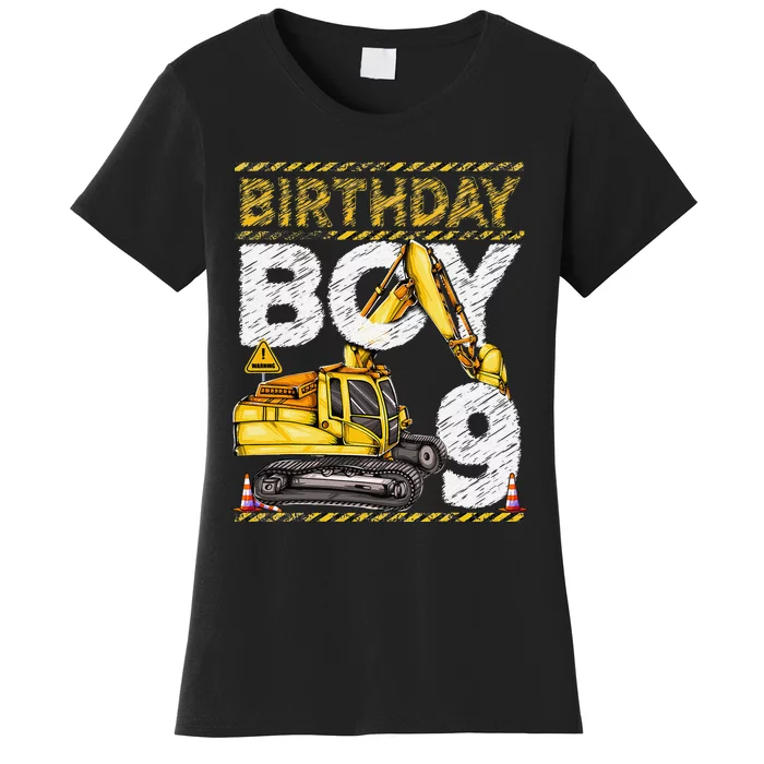 Birthday 9 Construction 9th Birthday Excavator Birthday Women's T-Shirt