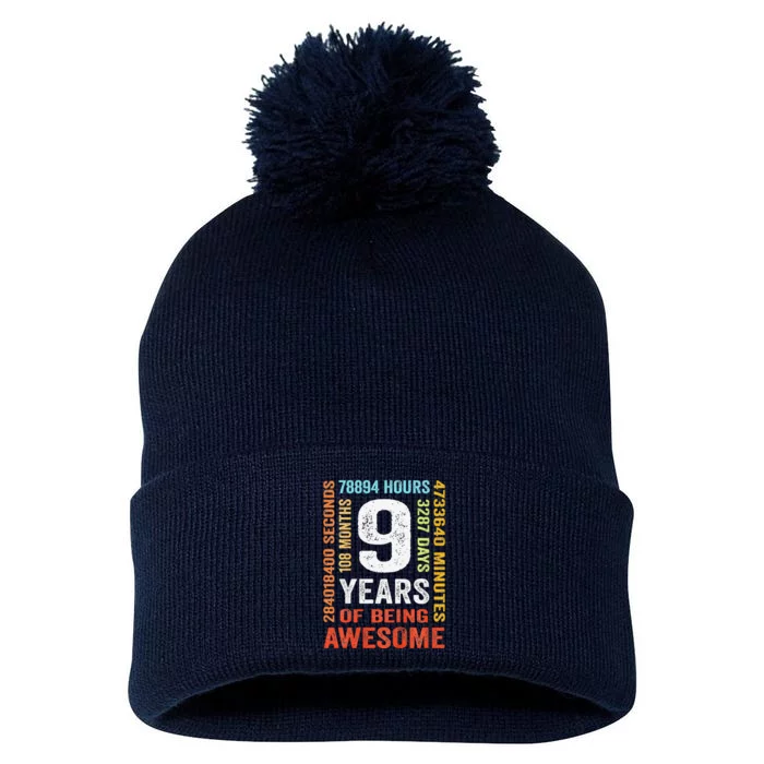 Birthday 9 Years Old Vintage Retro 108 Months Pom Pom 12in Knit Beanie