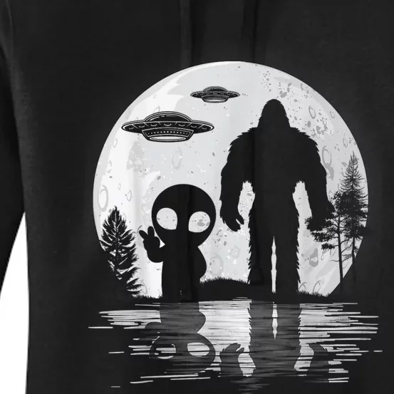 Bigfoot And Alien UFO Moon Sasquatch Bigfoot Lovers Women's Pullover Hoodie