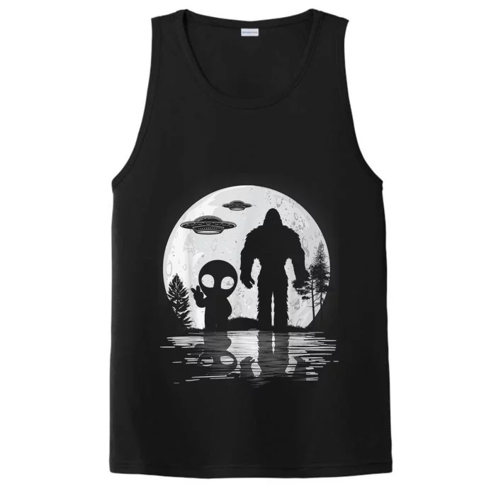 Bigfoot And Alien UFO Moon Sasquatch Bigfoot Lovers Performance Tank