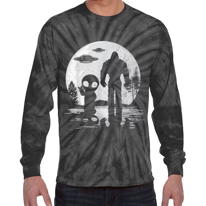 Bigfoot And Alien UFO Moon Sasquatch Bigfoot Lovers Tie-Dye Long Sleeve Shirt