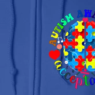 Brain Autism Awareness Acceptance Neurodiversity Gift Full Zip Hoodie