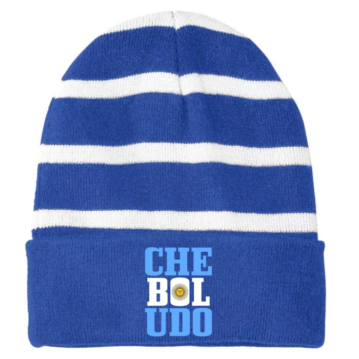 Boludo Argentina Argentinian Flag Pride Roots Funny Gift Striped Beanie with Solid Band