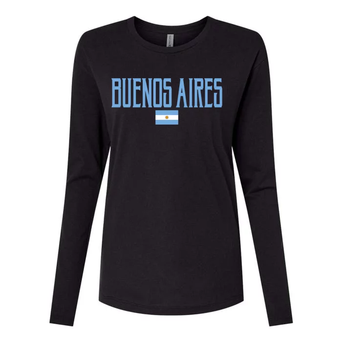 Buenos Aires Argentina Flag Vintage Light Blue Text Gift Womens Cotton Relaxed Long Sleeve T-Shirt