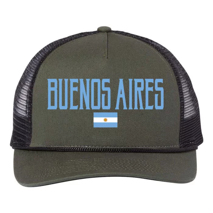 Buenos Aires Argentina Flag Vintage Light Blue Text Gift Retro Rope Trucker Hat Cap