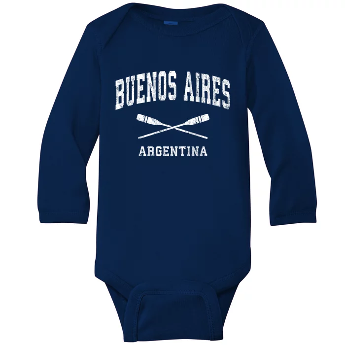 Buenos Aires Argentina Vintage Nautical Paddles Sports Oars Gift Baby Long Sleeve Bodysuit