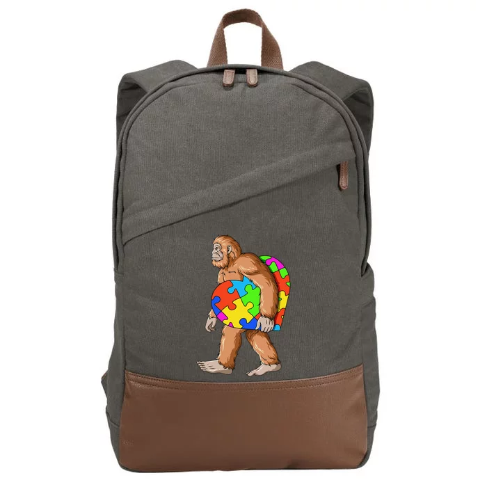 Bigfoot Autism Awareness Heart Puzzle Piece Sasquatch Cotton Canvas Backpack