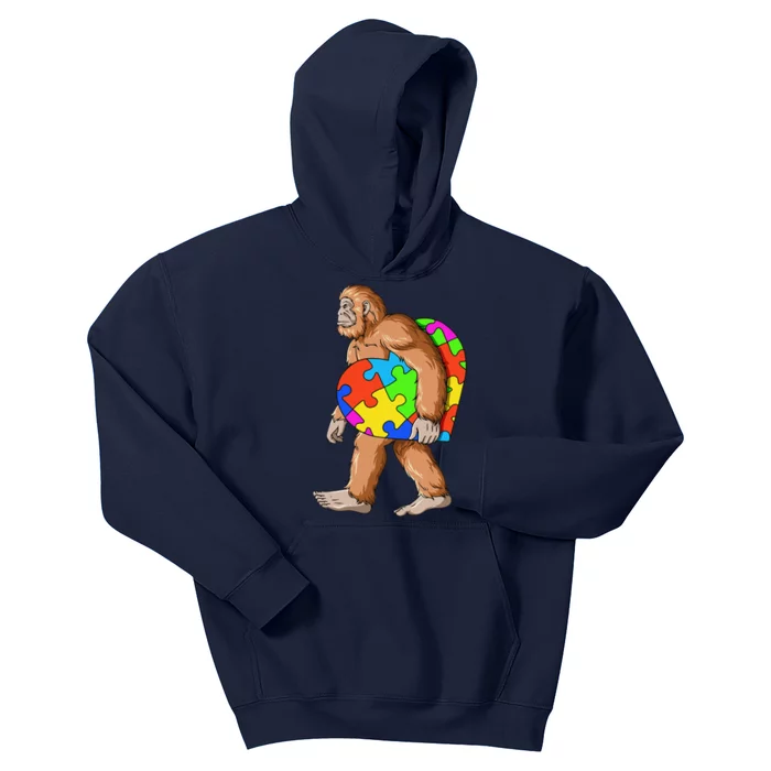 Bigfoot Autism Awareness Heart Puzzle Piece Sasquatch Kids Hoodie