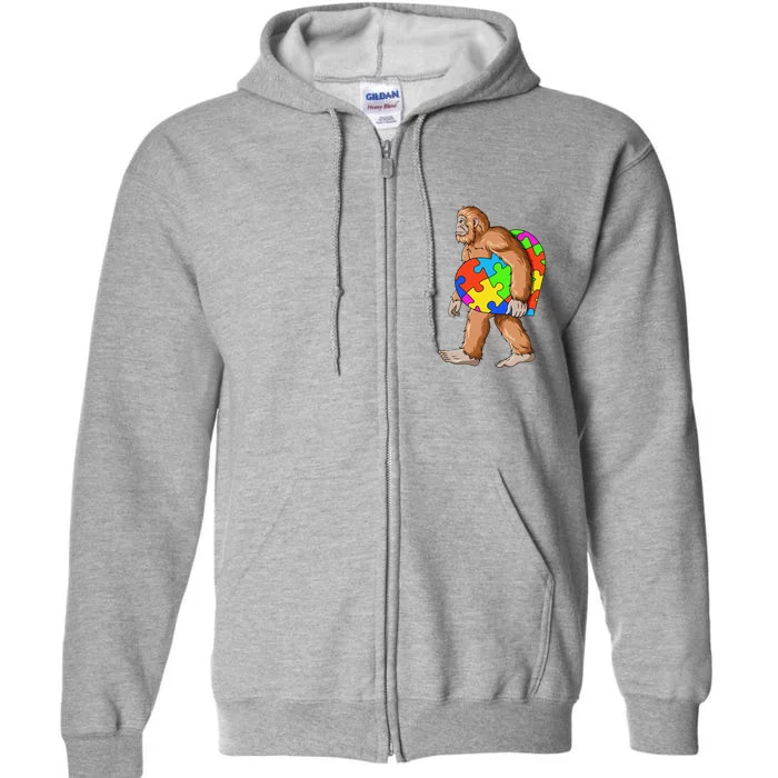 Bigfoot Autism Awareness Heart Puzzle Piece Sasquatch Full Zip Hoodie