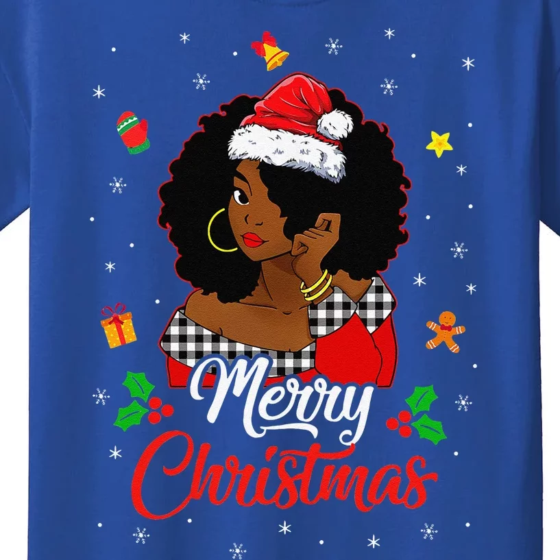 Black African American Melanin Christmas Santa Hat Xmas Cute Kids T-Shirt